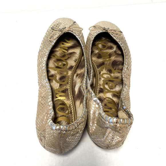Sam Edelman Felicia Ballet Flat Ballerina Silver Snake Metallic Leather Bow 10 - Picture 6 of 7